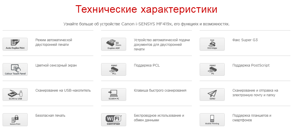 Технические характеристики Canon i-SENSYS MF419x