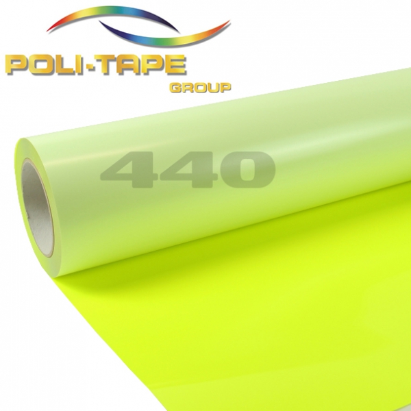 POLI-FLEX Premium 440 Neon Yellow термотрансферная плёнка матовая самоклеющаяся полиуретановая 0,5 м, 100 мкм, 25 метров