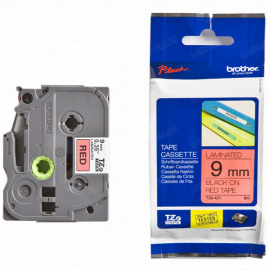 BROTHER TZe-421 картридж с ламинированной лентой шириной 9 мм (чёрный шрифт на красном фоне)